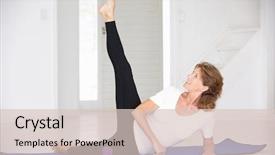  Presentation with gym - Presentation theme consisting of leg muscle - senior woman exercising in home background and a lemonade colored foreground