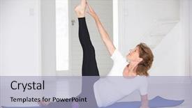  Presentation with senior smart home - PPT theme with leg muscle - senior woman exercising in home background and a light blue colored foreground