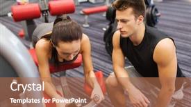  Presentation with woman sport - Beautiful PPT layouts featuring leg muscles on gym machine backdrop and a coral colored foreground