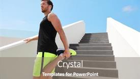  Presentation with cardio - Presentation theme having leg-muscles-stretch-fit-man background and a gray colored foreground