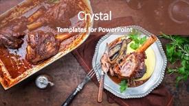  Presentation with tom yum kung traditional food - PPT theme featuring leg of lamb with eggplant background and a tawny brown colored foreground