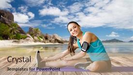  Presentation with elderly people and exercise - Presentation design consisting of leg on mat over exotic background and a  colored foreground