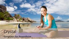 Presentation with woman sport - Presentation theme enhanced with leg on mat over exotic background and a  colored foreground