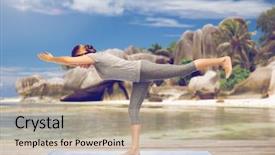  Presentation with healthy people - Amazing PPT theme having leg on mat over exotic backdrop and a mint green colored foreground