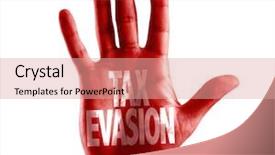  Presentation with tax evasion - Presentation design consisting of legal affairs - tax evasion written on hand background and a coral colored foreground
