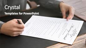  Presentation with notary - PPT layouts with legal andsocial justice - female notary signing marriage contract background and a dark gray colored foreground