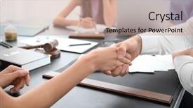  Presentation with lawyer client - PPT layouts enhanced with legal andsocial justice - lawyer shaking hands with client background and a coral colored foreground