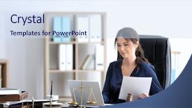  Presentation with notary - Colorful presentation theme enhanced with legal andsocial justice - young female notary working backdrop and a sky blue colored foreground