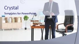  Presentation with notary - Beautiful PPT theme featuring legal andsocial justice - young male notary with tablet backdrop and a  colored foreground