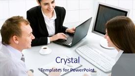  Presentation with working together - Colorful PPT layouts enhanced with legal consultancy - three business colleagues working together backdrop and a sky blue colored foreground