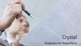  Presentation with legal document - PPT theme enhanced with legal document - image of a businessman signing background and a light blue colored foreground