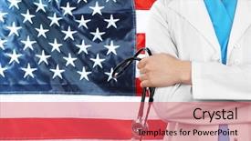  Presentation with medical robot hand and doctor - Audience pleasing PPT layouts consisting of legal health - female doctor holding in hand backdrop and a coral colored foreground