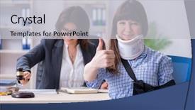  Presentation with employee performance review appraisal - Cool new slide set with legal health - injured employee visiting lawyer backdrop and a light gray colored foreground