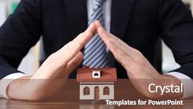  Presentation with home office - Theme consisting of legal liability - man in office wear protecting background and a tawny brown colored foreground