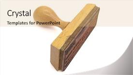  Presentation with stamp - Slides enhanced with legal pad - wooden stamp isolated on white background and a coral colored foreground