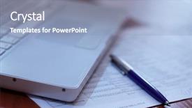  Presentation with young man holdng laptop on lap money - PPT layouts having legal paper - laptop background and a light blue colored foreground