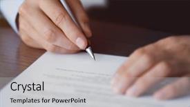  Presentation with paperwork - Cool new slide deck with legal paperwork - businessman signing documents backdrop and a light gray colored foreground