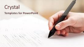  Presentation with paperwork - Slide deck featuring legal paperwork - human business men hand pen background and a lemonade colored foreground