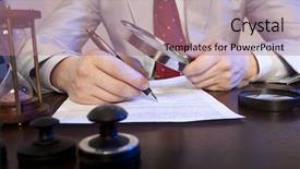  Presentation with notary - PPT theme enhanced with legal paperwork - lawyer notary signs the documents background and a coral colored foreground