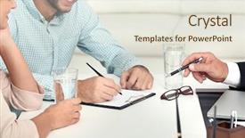  Presentation with paperwork - Slide deck featuring legal paperwork - young couple with notary background and a sky blue colored foreground