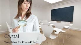  Presentation with paperwork - Colorful PPT layouts enhanced with legal paperwork - young woman examining a paper backdrop and a coral colored foreground