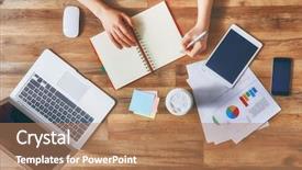  Presentation with notebook - Amazing slide deck having legal reports - woman making notes backdrop and a coral colored foreground