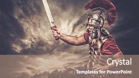  Presentation with roman soldier - PPT theme enhanced with legionary soldier against stormy sky background and a coral colored foreground