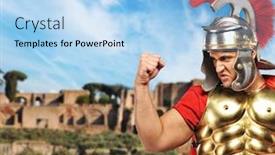  Presentation with war - PPT theme enhanced with legionary soldier ready for a war background and a light blue colored foreground