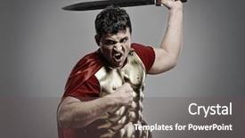  Presentation with roman soldier - Colorful PPT theme enhanced with legionary soldier ready backdrop and a dark gray colored foreground