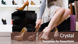  Presentation with magic shop - Colorful PPT theme enhanced with legs and variety of shoes backdrop and a tawny brown colored foreground