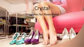  Presentation with female - Audience pleasing PPT theme consisting of legs between pairs of shoe backdrop and a coral colored foreground