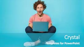  Presentation with blue and silver birthday - Presentation theme having legs crossed isolated over blue background and a teal colored foreground