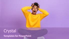  Presentation with african violet - Cool new PPT layouts with legs crossed isolated over violet backdrop and a coral colored foreground