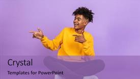  Presentation with african violet - PPT theme having legs crossed isolated over violet background and a coral colored foreground