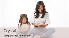  Presentation with cell phones - Slides consisting of legs crossed isolated over white background and a lemonade colored foreground