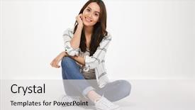 Presentation with jeans - Presentation theme consisting of legs crossed on the floor background and a light gray colored foreground