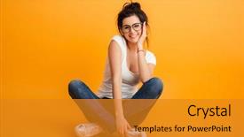  Presentation with eyeglasses - PPT layouts with legs crossed on the floor background and a gold colored foreground