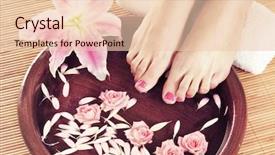  Presentation with youth skin care concept beige - PPT theme enhanced with legs flowers petals and ceramic background and a lemonade colored foreground