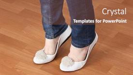  Presentation with ballet - Colorful presentation theme enhanced with legs in jeans and ballet flat shoes on wooden background backdrop and a red colored foreground