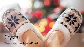  Presentation with animated christmas tree - Beautiful presentation theme featuring legs in slippers on christmas backdrop and a coral colored foreground