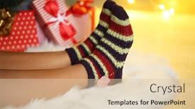  Presentation with socks - PPT layouts enhanced with legs in socks near christmas tree on carped background and a lemonade colored foreground