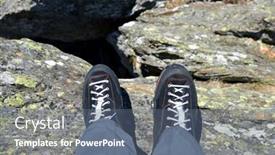  Presentation with hiking mountain - Beautiful theme featuring legs of a mountain hiker with hiking boots on a rock backdrop and a ocean colored foreground