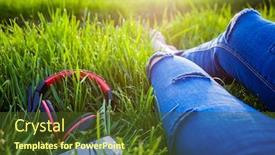  Presentation with green relaxation - Cool new PPT theme with legs-of-hipster-woman-wearing backdrop and a tawny brown colored foreground