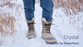  Presentation with rocky mountains - Audience pleasing PPT theme consisting of legs-of-male-hiker backdrop and a sky blue colored foreground