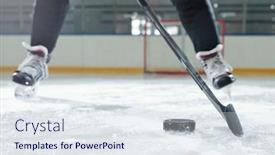  Presentation with puck - Slide deck enhanced with legs-of-male-hockey-player background and a sky blue colored foreground