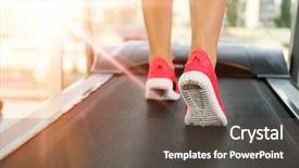  Presentation with running treadmill - Audience pleasing PPT layouts consisting of legs of sporty woman running backdrop and a gray colored foreground