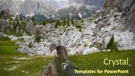  Presentation with mountain top - Slide set having legs-of-traveler-sitting background and a tawny brown colored foreground