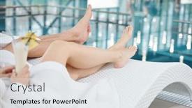  Presentation with swimming pool - Slide deck with legs-of-young-restful-couple background and a sky blue colored foreground