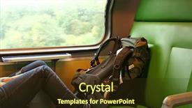  Presentation with train - Slides featuring legs on a train seat background and a  colored foreground