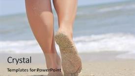  Presentation with beach toys on sand - PPT layouts with legs on the sand beach background and a coral colored foreground